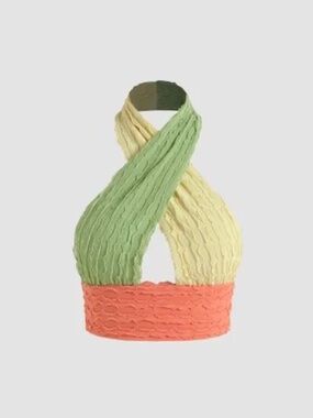 Cider Color Patchy Halter Tank Top Green/Yellow/Orange Size XL/10